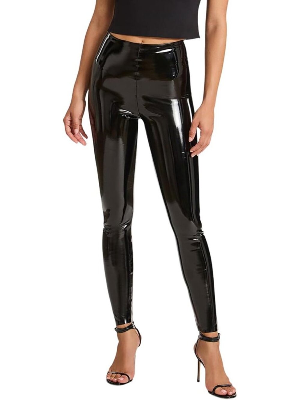 High-Shine Faux Patent Leather Leggings | Smoothing Waistband, Stylish & Trendy